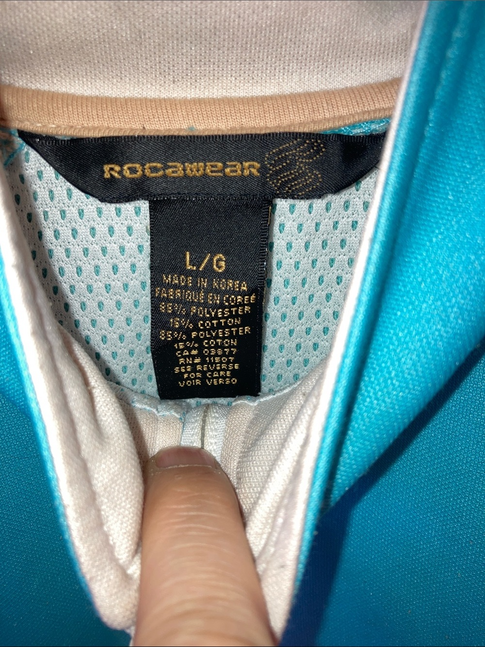 Y2K Rocawear Turquoise and Cream Colorblock Zip Jacket - Picture 2 of 4
